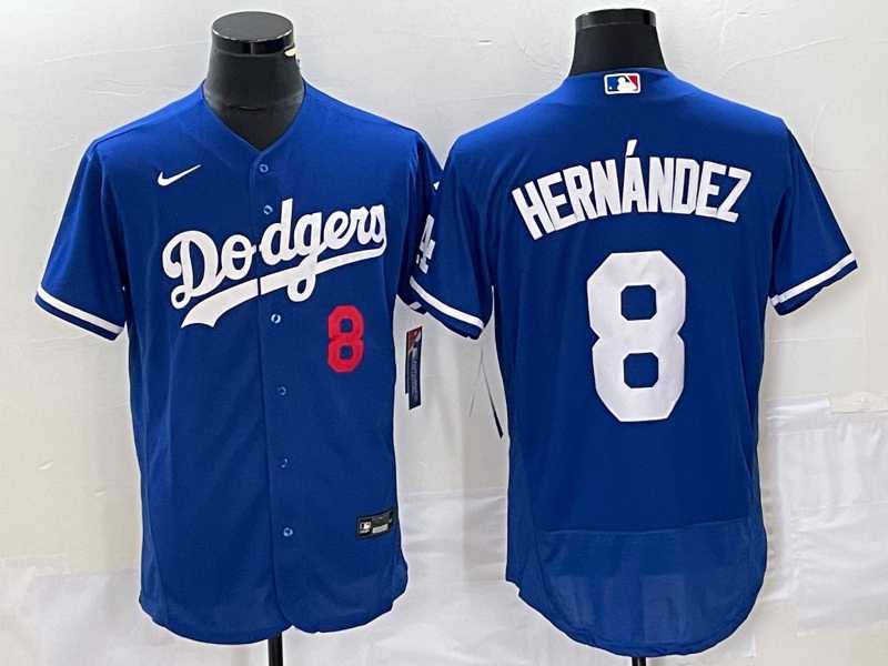 Mens Los Angeles Dodgers #8 Kike Hernandez Number Blue Stitched Flex Base Nike Jersey